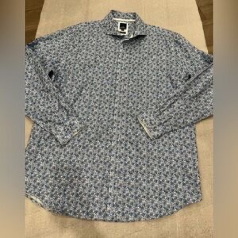 Men's Blue Floral Long-Sleeve Button-Up Shirt